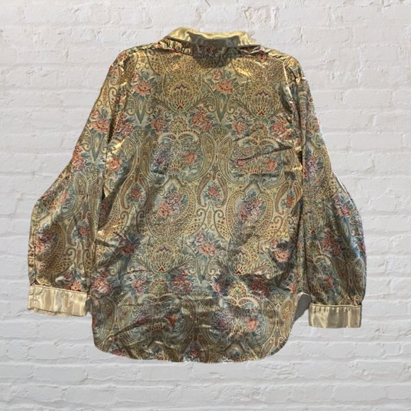 VINTAGE NICOLE CLASSICS -- Satin-Feel Pajama Top, Front Closure, Lined - Picture 4 of 15